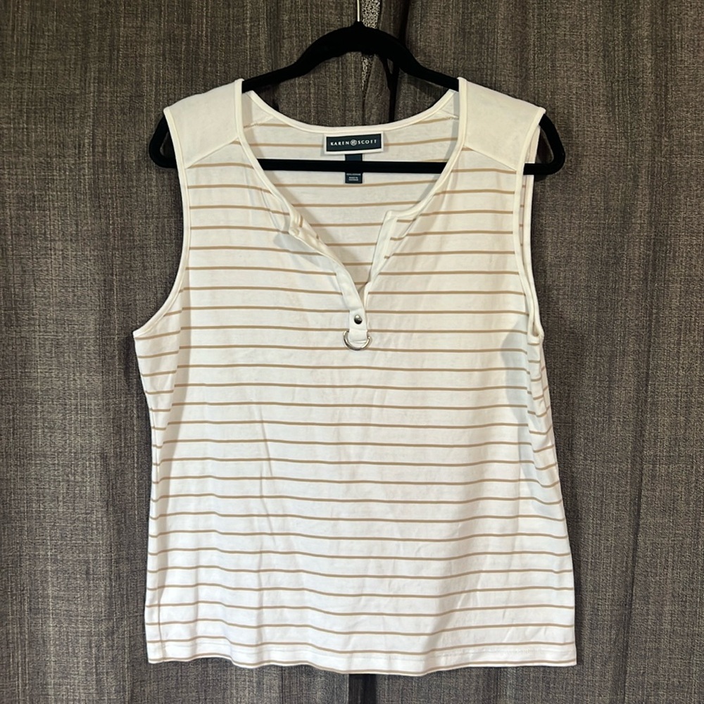 Karen Scott white sleeveless tank top with tunic neckline size XL